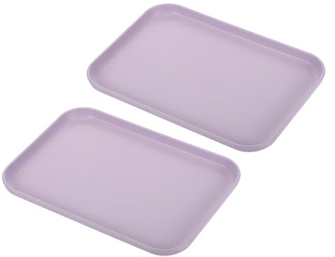 PATIKIL 23 x 18 cm snabbmatbricka, 2-pack PP-plast återanvändbar mångsidig halkfri rektangel serveringsbricka för cafeteria restaurang hem kök, lila