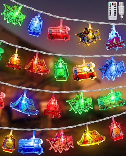 AceList 3m 20 LEDs Camping Fairy Lights, Battery Timer and USB, 8 Modes Caravan Decorative Lights, for Motorhome or Tent Decoration, Picnic, Camping