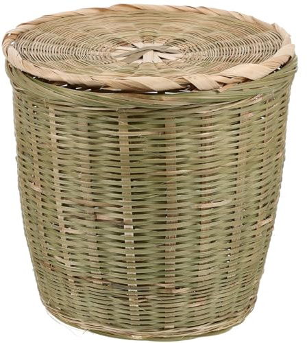 NUOBESTY Poubelle en bambou tissé, panier à déchets rond en rotin, panier à linge, poubelle à papier, pot de fleurs, organisateur de rangement avec couvercle pour la maison