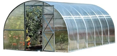 Robustes Gewächshaus Gartenjäger3 | 6x3m | Garten Gewächshaus mit verzinktem Stahlrahmen | Zwei Drehtüren je mit Fenster | UV- und witterungsbeständig, Schneelast bis 180 kg/m² | Polycarbonat 6 mm