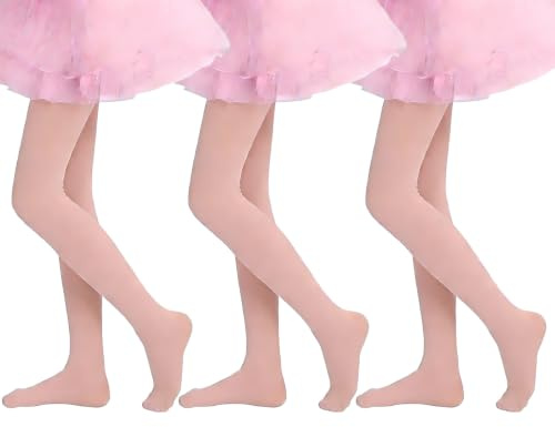 XIYEZDM Girls Tights Ballet Dance Tight Kids Student Footed School Uniform Training Tights Ultra Stretchy Soft Pantyhose Schoolwear Age 4-13(Nude, 4-6 Years)