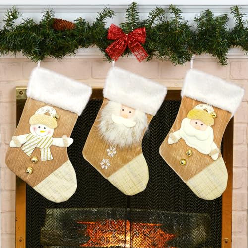 Bseical 3 er Set Weihnachtsstrumpf, Nikolaussocke Zum BefüLlen & AufhäNgen, 30 * 45cm Nikolausstrumpf, Nikolaus Strumpf, WeihnachtsstrüMpfe, Christmas Stocking für Kamin, Wand, Treppe, Weihnachtsbaum