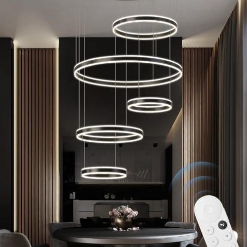 A.1.Coo Moderne LED Zweig Kronleuchter Ring Kronleuchter Große Acryl Kronleuchter Stufenlos Dimmbar Mit Fernbedienung Höhenverstellbar Für Esszimmer Wohnzimmer Villa Dachboden Treppen(C5 rings)