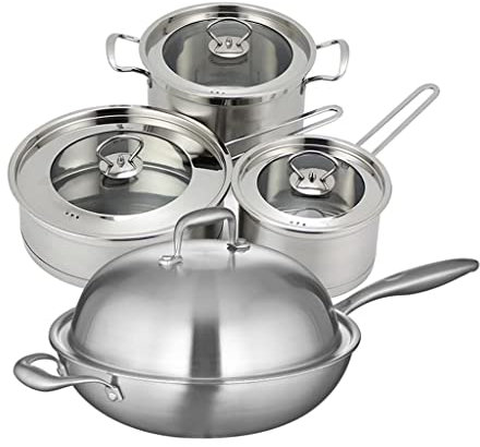 WOTZOV Juego de Utensilios de Cocina Combinado de Acero Inoxidable Wok Olla para Sopa Olla para Leche Juego de sartenes Olla de Uso doméstico