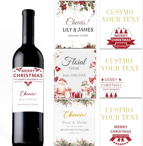 Étiquettes de bouteille de vin de Noël personnalisées, étiquettes personnalisées pour vin étanches, texte/logo/image pour mariage, fête d'anniversaire, étiquettes de vin de Noël