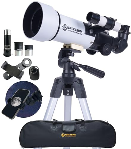 SpectrumOI TourStar 70 AZ Telescopio para adultos, regalos de astronomía, telescopio de viaje para camping, refractor premium de 70 mm de apertura con bolsa de transporte y soporte para teléfono