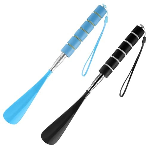 Parthan 2 Pack Telescopic Long Handled Shoe Horns, Long Shoe Horn for Men Women Pregnancy and Seniors, Retractable Shoehorn Long Handle,12-28inch Metal Shoehorn, Shoe Horn Long Handled