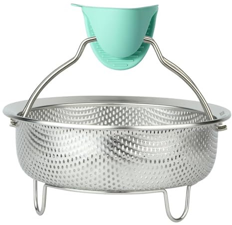 ICEICE Stainless Steel Steamer Basket - Vegetable & Dumpling Steamer Insert for Pots, Instant Pot Accessories with Handles & Feet, Multi-Purpose Mesh Strainer for Cooking, Fruits (Silvery, Large)