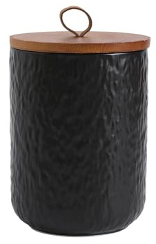 YYW Ceramic Food Storage Jar, Storage Jars with Airtight Sealed Wooden Lids, Tea Coffee Sugar Canisters, Kitchen Jars for Candy Cookies Bath Salt (Black, 1000ml/34 oz)