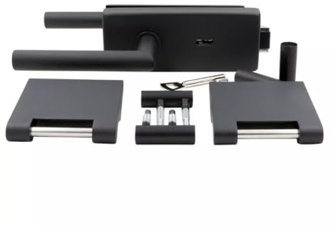 HORI Glastürbeschlag Set Schwarz I Türschloss-Set Ganzglastüren I Türgriff mit Bändern & Rahmenteil I Glastürschloss Innentür I Glastür Scharniere I Beschläge Glas Eckig - Buntbartschloss