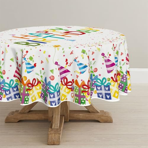Artoid Mode Happy Birthday Geschenke Geburtstagshut Geburtstag Tischdecke Rund 120 cm, Saisonnal Fleckschutz Tischwäsche Küche Dekoration Party Dekor