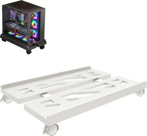 Ruikcoll Mobile CPU Stand, Suitable for PC Tower Computer Stand, Universal CPU Stand with Four Wheels, Computer Desktop Stand (White)
