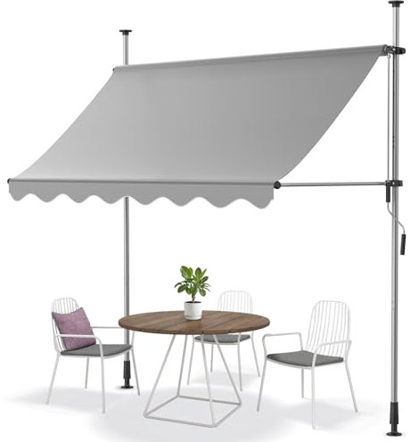 Alpstorm Klemmmarkise 250cm Breit Balkonmarkise mit Handkurbel Sonnenschutz ohne Bohren, UV-beständig & wasserdicht, Höhenverstellbare Markise für Balkon, Terrasse, Garten (Hellgrau‌,250x120cm)