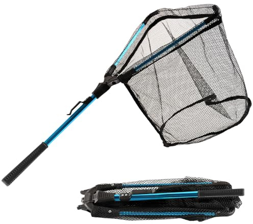 Red de pesca con asa, red plegable para un fácil transporte y almacenamiento, equipo de pesca duradero de agua dulce y salada para niños y adultos, diseño compacto y portátil