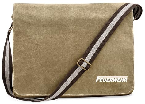 Huuraa Umhängetasche Feuerwehr Geschenk | Messenger Bag mit Schultergurt 14 Liter Schultertasche Canvas Laptoptasche Geschenkidee Crossbody Tasche