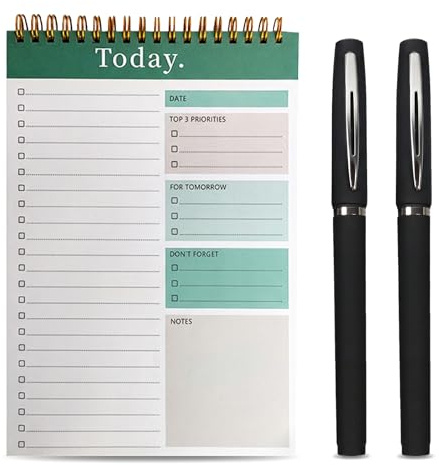 To Do List Notepad, 52 Page Undated Daily Planner Spiral Notepad with Pens | 52 Page Every Day To Do Logbook- Undated Guide and Organizer - Routine work List Journal- Coiled Regular Task pad
