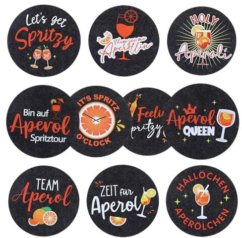 Aperol Geschenk, 10 Stück Aperol Untersetzer Glasuntersetzer Cocktail Deko Filzuntersetzer Rund, Tischdeko Accessoires für Aperol Spritz Gläser, Geschenkidee für Party, Bar oder Zuhause
