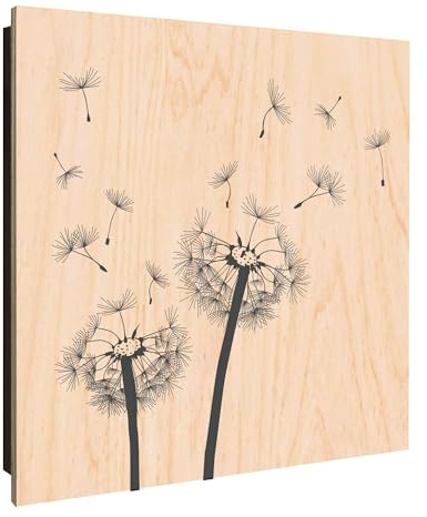 banjado Design Schlüsselkasten Holz für 50 Schlüssel - Schlüsselbox mit bedruckter Holzfront - Korpus schwarz 30 x 30cm groß - Schlüsselaufbewahrung mit Motiv Pusteblume 2