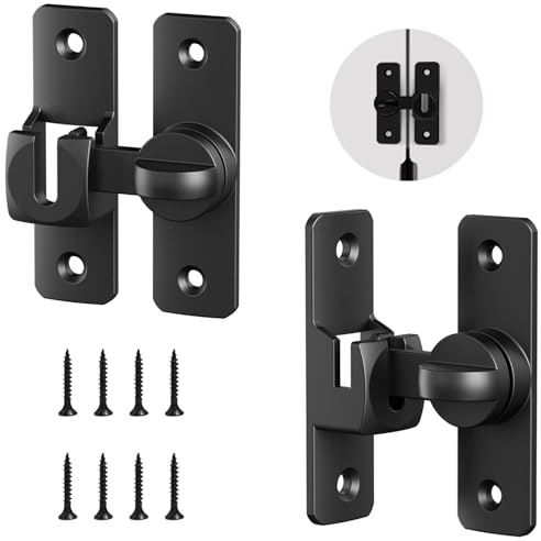 2 Stück Türriegel, Schieberiegel Schiebeschloss mit Riegel Tür 90/180 Grad Schiebetürschloss Fensterriegel Türverriegelung für Fenster Tür Zaun Schlafzimmer Toilette (Schwarz)