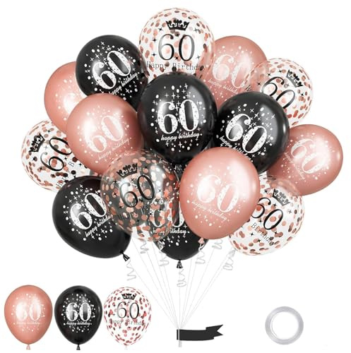 GoldRock Luftballon 60 Geburtstag Deko,Deko 60 Geburtstage Frau Mann Schwarz Roségold,15 Stk Luftballons 60 Geburtstag Männer Frauen,Geburtstagsdeko 60 Jahre Geburtstagsfeier,Ballons Happy Birthday 60