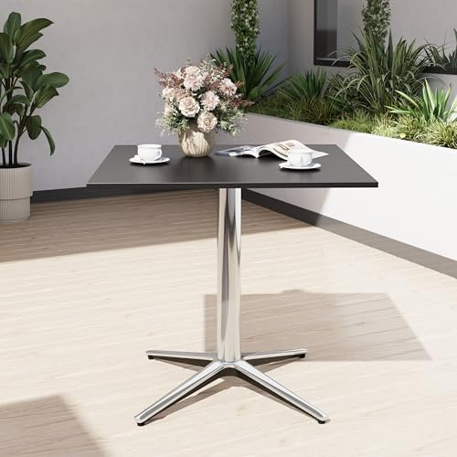 PHI VILLA Bar Tables Metal Square Bistro Cocktail Table with Based for Tavern Kitchen Living Room Meeting Room 80x80x74.5cm, Black