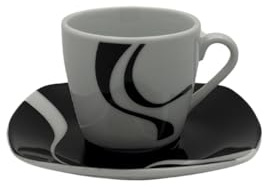 Omniacasa Kyo Nero – Set 12 Pezzi: 6 Tazzine da caffè in Porcellana Lucida con 6 Piattini Ø12 cm, Design Moderno Bianco e Nero, Lavastoviglie e Microonde, Coordinato con Servizio Piatti e Bicchieri