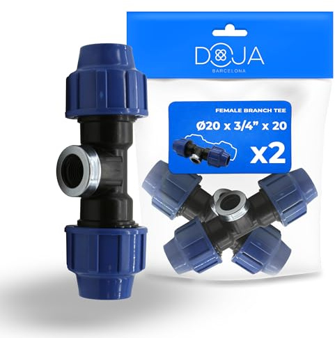 DOJA Barcelona Conector de Tubería de PP en T Hembra Rosca Interior - Pack 2-20x3/4x20mm - T de Polietileno para Agua y Riego - Racor, Instalación Rápida, Material Robusto y Conexión Segura