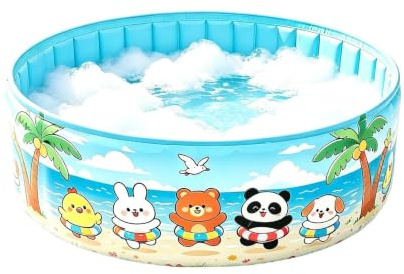 Kiddie Pool - Foldable No Inflation Splash Pad | Cute Cartoon Pet Bath | Thick PVC Portable Play Center with Drain Hose, Space Saving Dog Water Tub, for Backyard Outdoor Patios Beach Summer Party