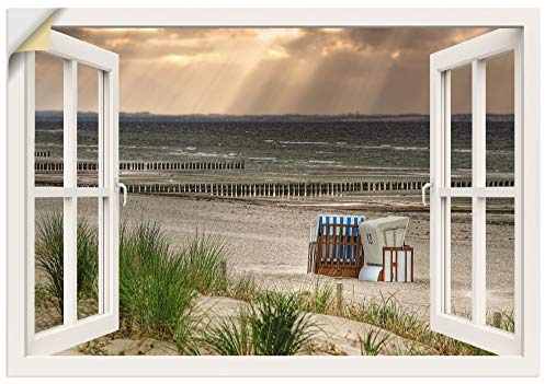 ARTland Wanddeko Wandtattoo selbstklebende Vinylfolie Fensterblick Fenster Strand Düne Meer Maritim Strandkorb Küste Insel T6AM