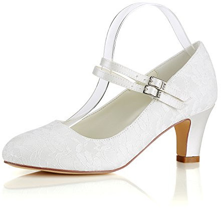 Emily Bridal Seide Hochzeit Schuhe Vintage Round Toe Mary Jane Brautschuhe Hochzeit Gast Schuhe, 39 EU, Elfenbein