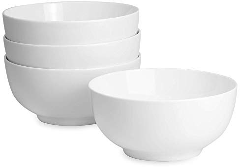 Porcelain Bowls - Set of 4 | 600ml White Bowl | Perfect for Deserts, Breakfasts & Soups | Dishwasher, Microwave & Oven Safe | M&W