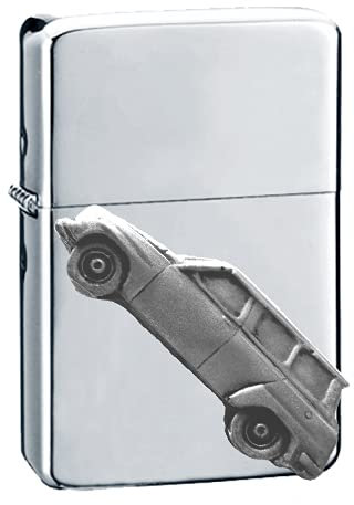Schwedenauto 95 V4 ref223 Zinn-Effekt Design auf einem Flip-Top-Benzinfeuerzeug, winddicht, Silber nachfüllbar