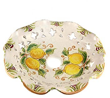 Coppa grande 30 cm in ceramica siciliana Santo Stefano di Camastra attacco grande E27 ricambio per lampadario sospensione decoro limoni
