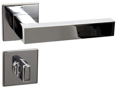 domino Türgriff YORK-QR M6 WC-Bad Drückergarnitur für Zimmertüren Türdrücker-Set Rosetten-Garnitur Türbeschläge/Farbe:Chrom Glänzend/Material:Legierter Stahl