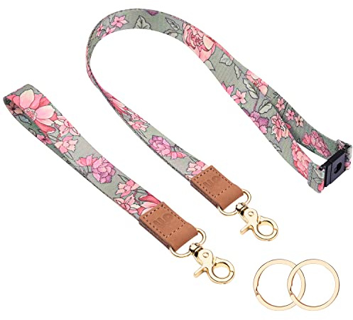 Wisdompro 2 Stück Schlüsselband und Schlüsselband Kurz, Schlüsselbänder mit Sicherheitsverschluss, 2 Schlüsselringe, Lanyard zum Ausweishülle, Schlüssel, Handy (Aschgraue Blume)