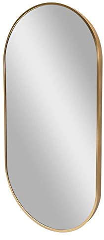 [en.casa] Specchio da Parete 40 x 80 cm Specchio Ovale da Bagno con Fissaggio Verticale-Orizzontale - Cornice in Alluminio - Color Oro