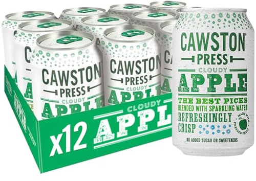 Cawston Press Sparkling Cloudy Apple Fizzy Drink Blended With Sparkling Water and Pressed Apple (330ml x 12 cans) Gluten Free - Vegan - No Added Sugar