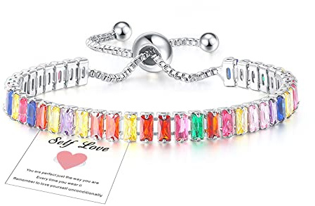 HEEYA Armband Silber 925 Damen Tennis Armband mit Glitzer Bunter 5A Zirkonia Kristall Verstellbare Armbänder für Frauen mit Karte Geschenk mit Box für Freundin Mutter Ehefrau