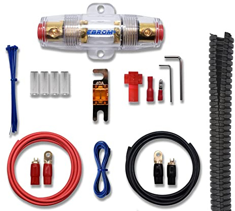 EBROM Batteriekabel Vollkupfer Car Hifi Kabel Set 10mm2, 16mm2, 25mm2, 35mm2, 50mm², Pluskabel + Massekabel, AFS oder ANL Sicherungshalter + Sicherung, Ringkabelschuhe + Gabelschuhe + 1 Meter Leerrohr