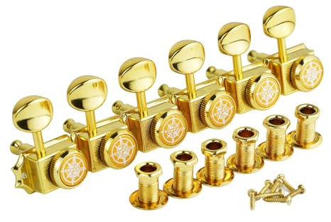 Guyker 6 in linea Vintage Guitar Lock String Tuners - Bloccaggio Tuning Key Pegs Machine Heads Parti di ricambio per chitarre elettriche ST TL Rapporto di ingranaggi 1:15 - oro