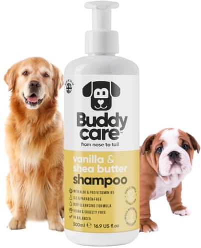 Buddycare Vanilla & Shea Butter Dog Shampoo Sensitive Skin (500ml) Moisturising Shampoo for Dogs With Aloe Vera and Pro Vitamin B5