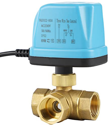 SWAWIS Vanne Motorisee 3 Voies Vanne à Bille Motorisée DN20 3/4 Pouces AC 230V Electrovanne Motorisée Vanne électrique Laiton Vanne de Zone, Bleu