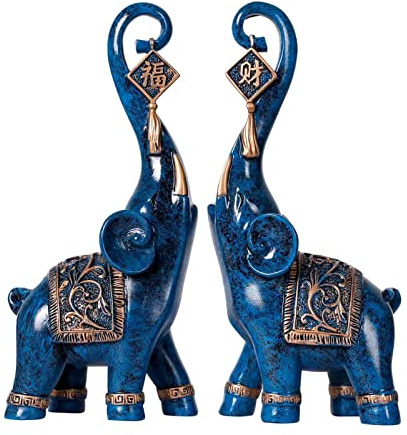 CECKQUE 2 estatuas de elefante de la buena suerte, decoración de elefante para estante, mesa de café, decoración del hogar, figuras de elefante, decoración del hogar para sala de estar (pequeño, azul)