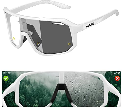 KAPVOE Fahrradbrille Selbsttönend Herren Photochromatic MTB Brille Damen Sportbrille Rennrad Brille Sportsonnenbrillen für Anti-Beschlag Radbrille Radfahren Brille Mountainbike Sonnenbrille Laufbrille