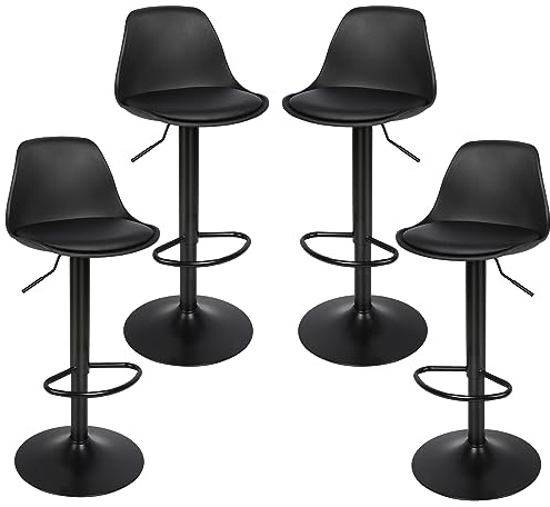 THINFAR Set di 4 Sgabelli da Bar, sgabelli Bar, sgabelli Cucina, Sedia Alta da Bar, Rotazione 360 ​​°, Altezza Regolabile,55-75cm (nero puro -4)