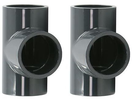 HAF® 2 raccordi a T in PVC a 90° con 3 manicotti adesivi da 50 mm, connettore in PVC grigio per tubi, raccordi per tubi, tubi per piscine, UVM. Qualità: Made in Europe – Quantità: 2 pezzi