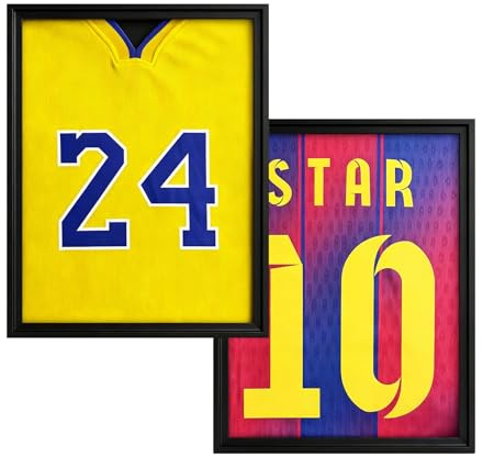 trlry Trikot-Rahmen-Vitrine, Trikot-Schattenbox, Sport-Trikot-Präsentationsrahmen mit Kiefernholz für Hockey-, Fußball-, Basketball-, Baseball-Shirts, Schwarz, 2 Stück