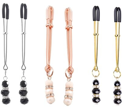 Kutocesy Pinze Capezzoli 3 Pezzi con Ciondolo di Cristallo Morsetti per Capezzoli Regolabili in Acciaio Inox Intensità Regolabile l'Anello di Metallo Set per Capezzoli BDSM Giocattoli