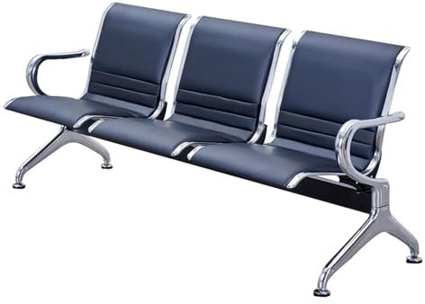 Bank für Wartezimmer aus Leder Empfangsbank mit 3 Sitzplätzen Besucherstuhl mit Armlehnen Konferenzstuhl aus Stahl Empfangsstuhl für Flughafen Bank Krankenhaus 175x65x78 cm