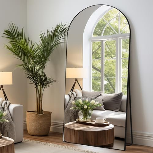 LunaMirror Gewölbter Spiegel Ganzkörperspiegel 192 x 85 cm Stehspiegel Bodenspiegel Groß Standspiegel für Schlafzimmer Wohnzimmer Flur Eingang Wandspiegel Schwarzer